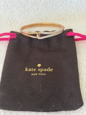 Kate Spade Rose Gold Crystal Pave Hook Bangle Bracelet & Pouch